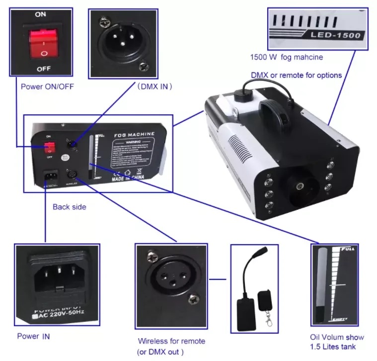 DMX512 Control 1500W Smoke Fog Machine for Stage Lighting at Wedding Party