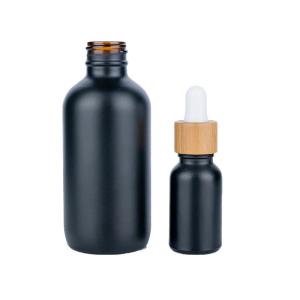 Wholesale 50ml Black Cylindrical frosted Glass Bottle With bamboo Drop For Empty Dropper Bottle from china suppliers
