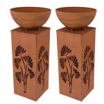 Outdoor Rust Metal Decorative Column Solar Light Box With Removable Plant Bowl