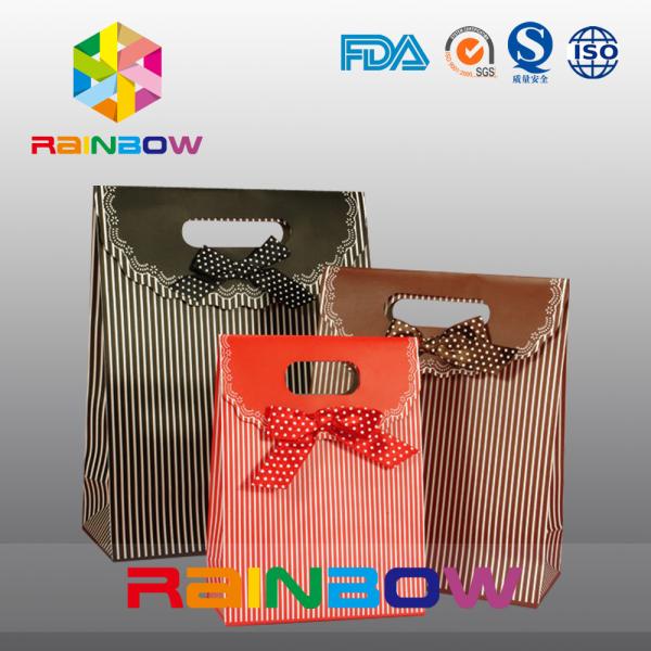 Unique Design White / Red Custom Printed Paper Bags With Handle