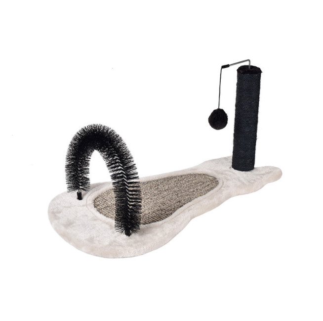 Fur Grooming Cat Scratching Pads Self Groomer Brush With Wooden Tray