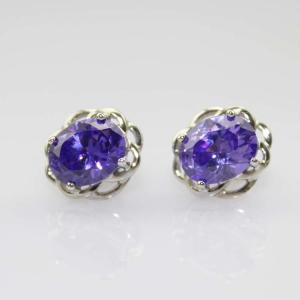 Wholesale 925 Silver Jewelry 8mmx10mm Oval Purple Cubic Zircon Earrings(PSJ0432) from china suppliers