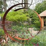 Rusty Outdoor Corten Steel Sculpture Line Cross Shape Rustic Rings Garden
