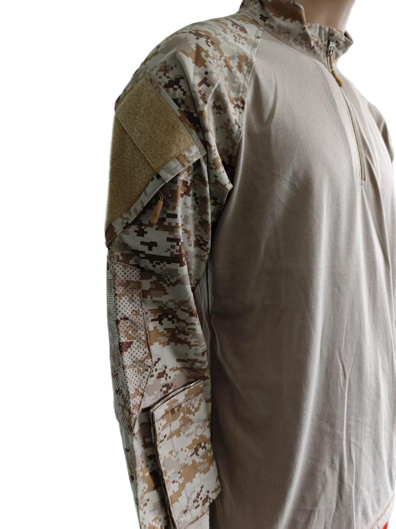 Tactical Camo Combat Shirt with Half Zip and Arm Pockets Breathable Comfortable Frog Tactical Training Suit