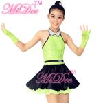 Fancy Polyester Lycra Girl Jazz Dance Dress With Rhinestones Choker Collar