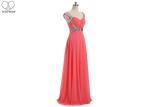 Silver Sequin A Line Ball Gown , Coral Red Chiffon Sweetheart Backless Prom