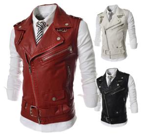 Wholesale Red Waterproof Side Zipper Mens Leather Biker Vest For Winter Trendy Design from china suppliers