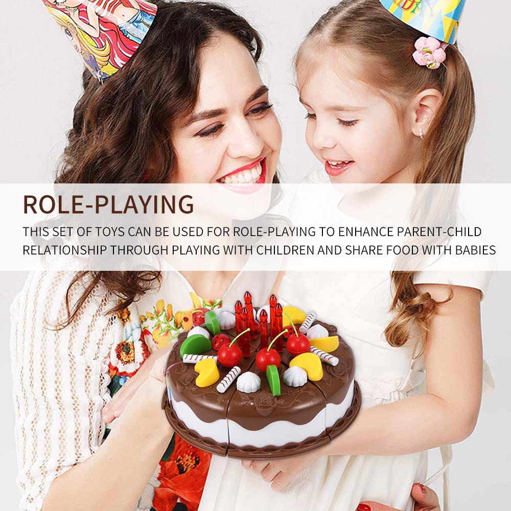 DIY 5.9inch Wooden Fruit Cutting Set Birthday Cake Toy Plastic