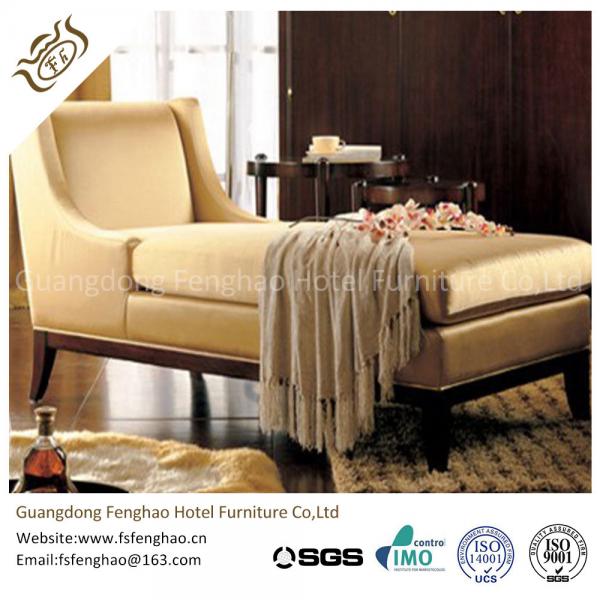 Quality Wooden Indoor Chaise Lounge Chair Cream Tan Fabric With Transitional Arm Ottoman for sale