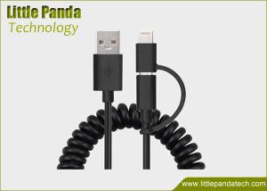 Wholesale Universal 2in1 Coiled USB Cable Data Cable with 2 Connectors Micro USB Charging Cable for Promotion from china suppliers