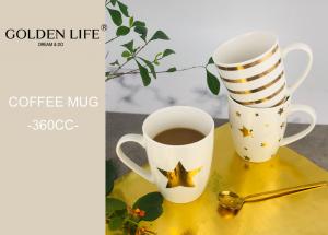China Ceramic Christmas Themed Mugs 360ML Capacity With Real Gold Star And Lines Pattern on sale