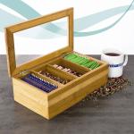 4 compartment bamboo wooden tea bag holder box with acrylic lid