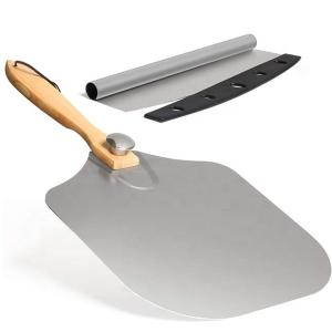 Wholesale 12*14 Inch Oven Square Pizza Peel Wooden Handle Aluminum Pizza Shovel With 14 Inch Stainless Steel Cutter Set from china suppliers