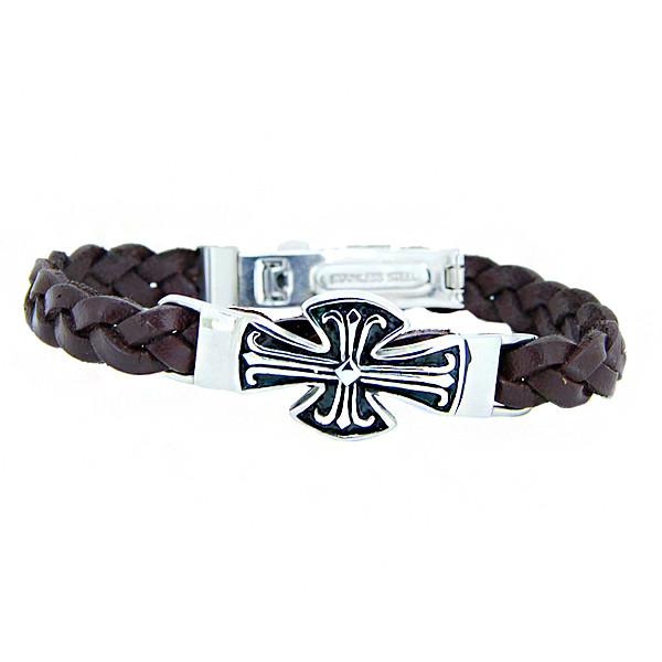 Europ American Fashion Trendy Stainless Steel Geniune PU Leather Bracelet Bangle