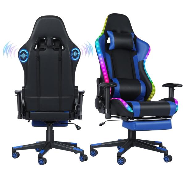 Customized Color Leather RGB Gaming Swivel Chair with LED Light Bar and Massage