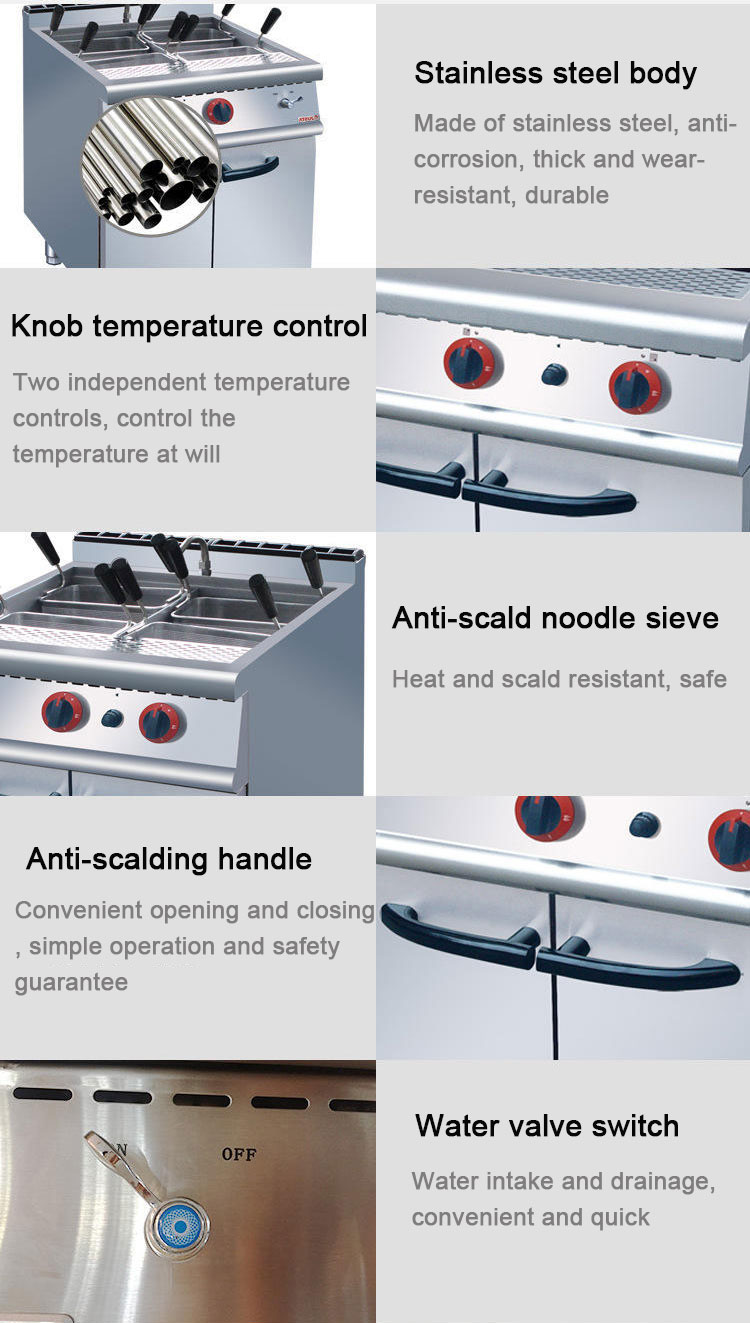 Commercial Kitchen Gas Pasta Cooker Machine with 4 Heads Noodles Cooking Capacity