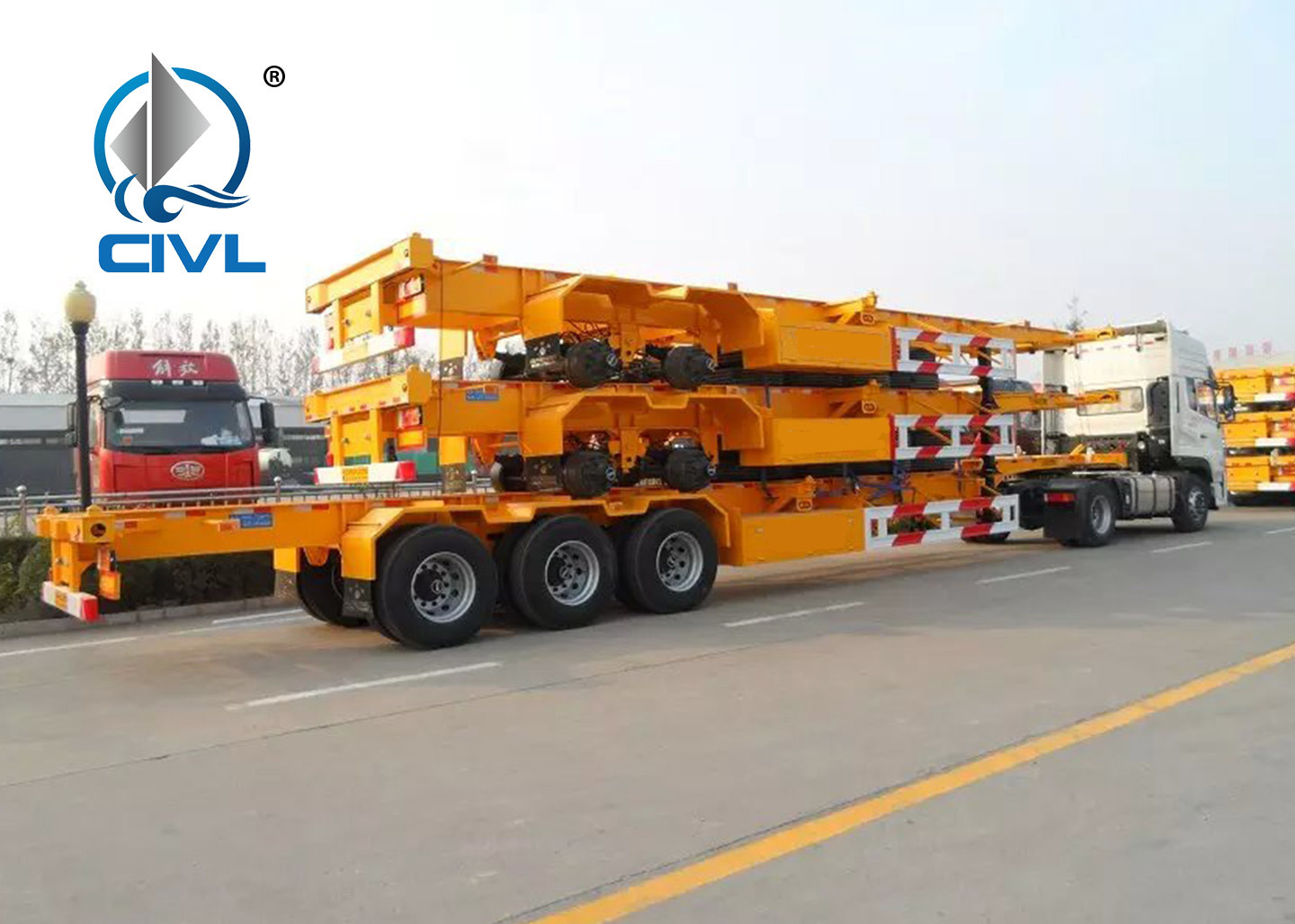 3 Axles 40ft Container Chassis Skeleton Semi Trailer Trucks With Twist Lock