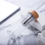 Customized Borosilicate Glass Bottle , Clear Glass Drinking Bottle With Bamboo