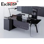 White Black Modern Glass Desk Office Transparent Tempered Glass Table