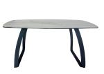 HPL Laminated Fixed Dining Table Horsebelly 1.6 Meter Stylish Legs 8 Seats