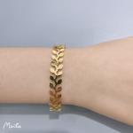 Open Adjustable Stainless Women Designer Bracelets 18k Gold Leaf Bangle For Lady