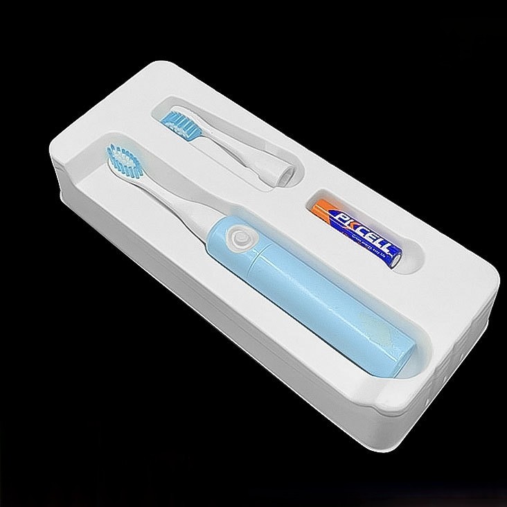 Customized Disposable PVC/PET transparent vacuum formed three fold sliding card toothbrush packaging