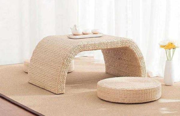 The Cane Makes Up Tea Table Natural Straw Woven Floor Table Natural fiber Window
