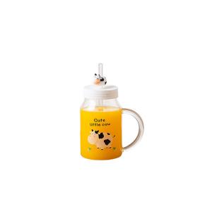 Wholesale Heat Resistant Transparent 560ml Milk Juice Glass Bottle With Straw from china suppliers