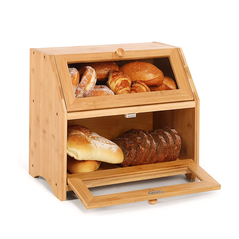 Direct 2 Tier Novel Design Sustainable Bamboo Bread Storage Box with Drawer