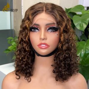 Wholesale Beginner Friendly Water Wave Minimalist Lace Glueless Short Curly Wig from china suppliers