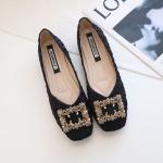 Fairy Style Soft Soled Square Buckle Shoes Spring And Autumn Flat Bottomed