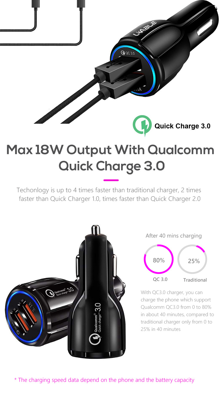 Electric Mobile Phone 12V 8CM QC 3.0 Usb Car Charger