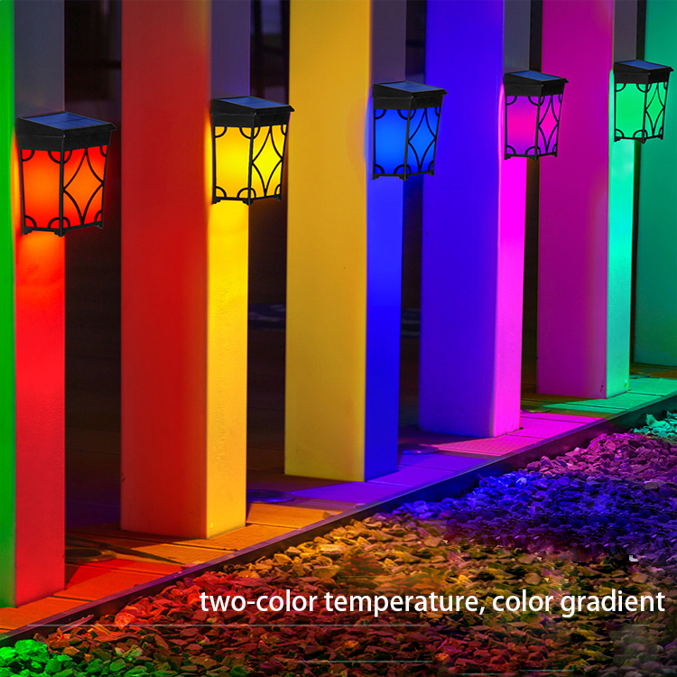 RGB Solar Fence Lights Colored Waterproof Outdoor Solar Wall Lantern for Outdoor IP65 40000 Hours