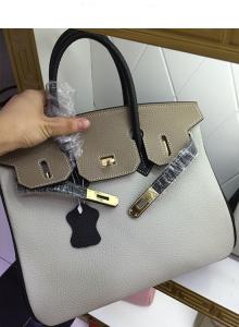 China hot sell 30cm 35cm high quality light grey women handbags litchi leather fashion handbags designer handbags L-RB1-15 on sale