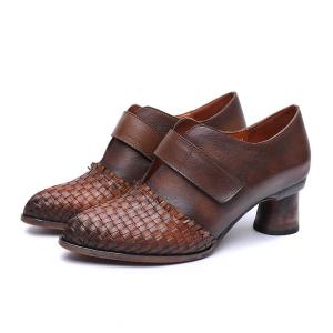 Wholesale S162 Factory autumn and winter new pointed toe woven leather handmade women's shoes fashion all-match Sen style literary from china suppliers