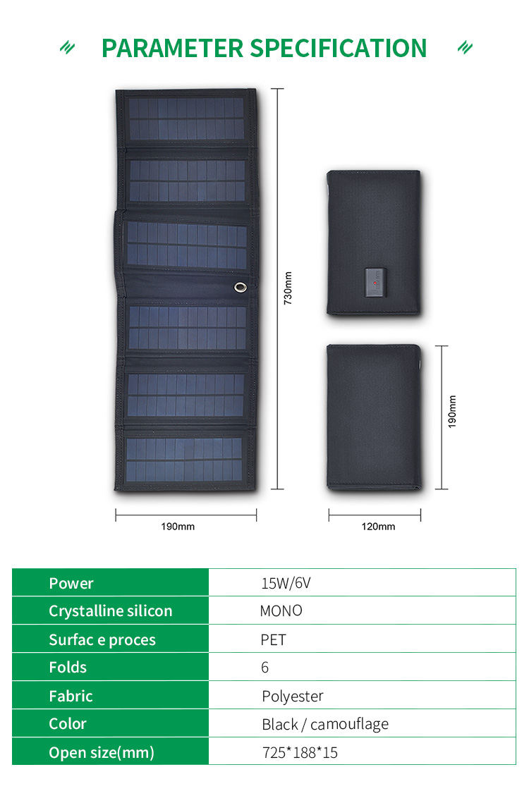 Waterproof 15W 6V Solar Powered Panel High Efficiency USB Low Power