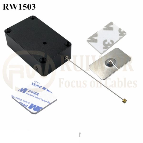 RW1503 Cuboid Multifunctional Retractable Cable With 35X22mm Rectangular Adhesive Metal Plate For Mobile Phones Retail Security Display