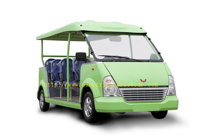 Capacious 11 Seats Green Electric Shuttle Car Resort Vehicles High Performance