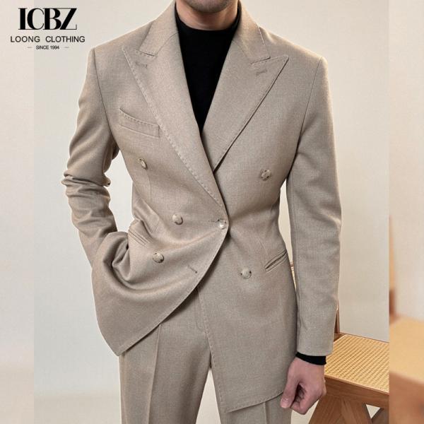 Men's Italian Double-Breasted Single Suit 500g Heavyweight for Casual Business