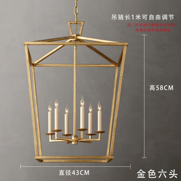 Loft Vintage Iron Birdcage Pendant Light Modern Darlana Linear Lantern Chandelier（WH-AP-640）
