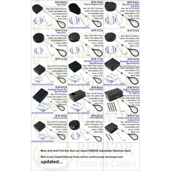 RW5926 Cuboid Heavy Duty Retractable Tether Function Optional Plus Adjustable Wire Loop Coated Silicone Hose