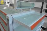 Top Cover Advertising Box Cosmetic Display Racks Cold Rolled Steel Cream White
