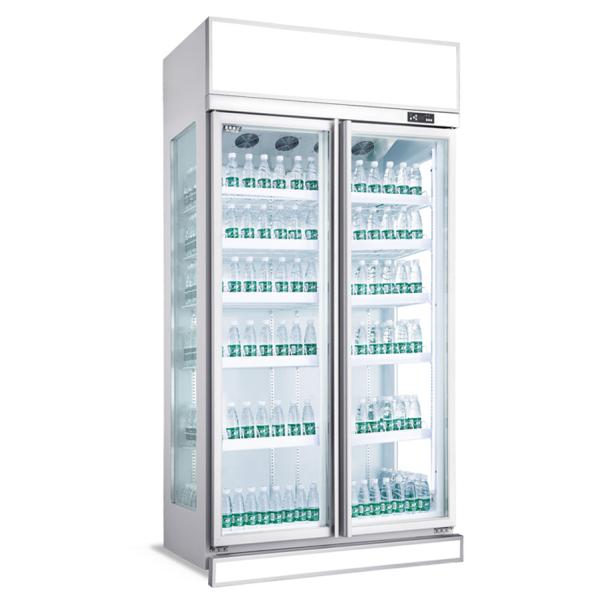 Commercial 220V Single-Temperature LED Light Glass-Freezer Double-Door Beverage Cooler Digital Hotel Display Drinks Storage