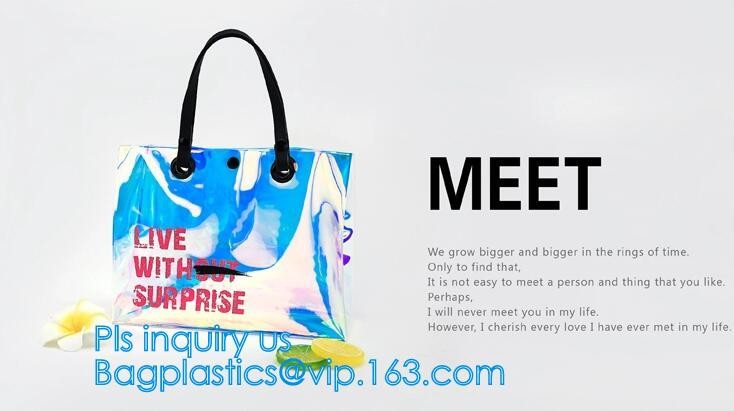 Fashion Women Clear PVC Vinyl Beach Tote Bags Handbag With Handle, handbag tote bag with inner drawstring bag, CARRY BAG