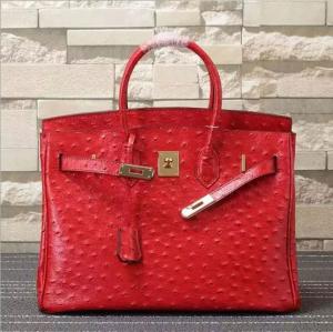 China women high quality 35cm red Ostrich handbag cow leather handbags fashion handbags L-RB4-17 on sale