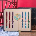 Chinese Style Colorful Signature Pen Set Plastic Gel Pen With Folding Fan