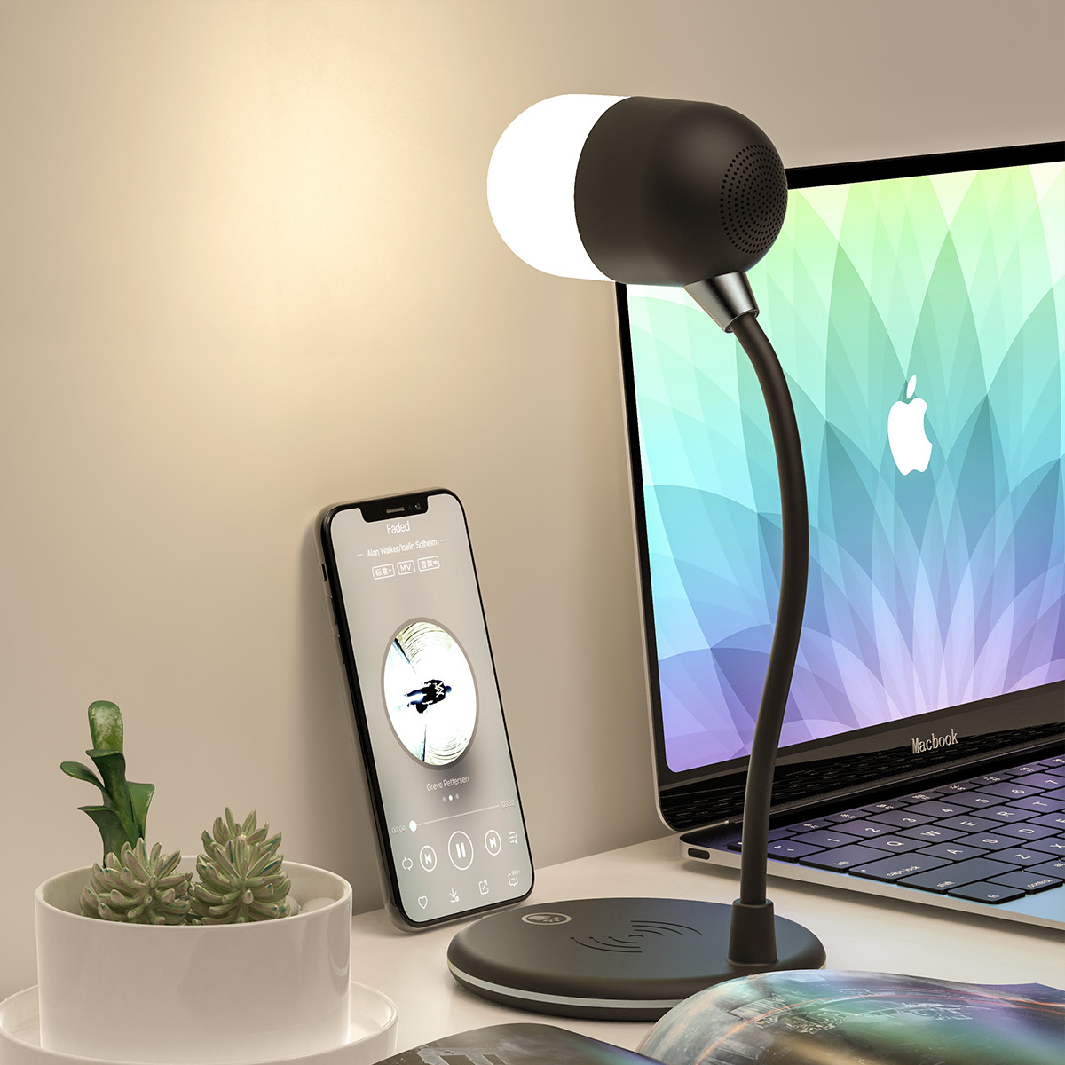 Lamp Speaker With Wireless Charger 3 In 1 Smart Touch Button Desk LED