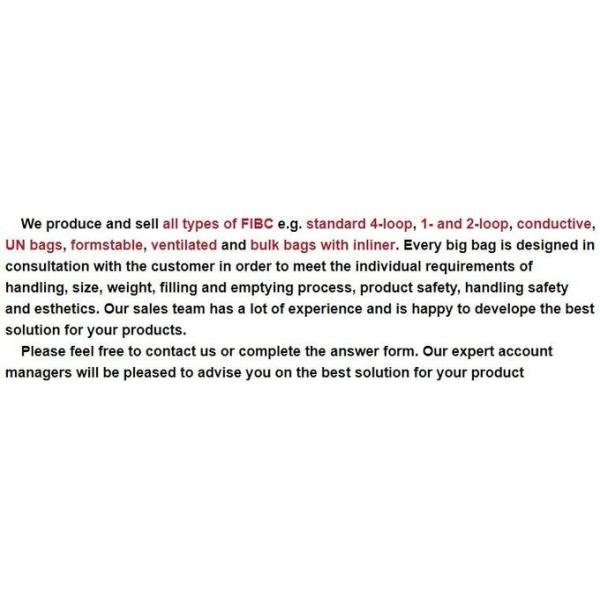 Virgin Resin Polypropylene Big Bag / FIBC Pp Woven 1 Ton Jumbo Bulk Bag Super Sack Ton