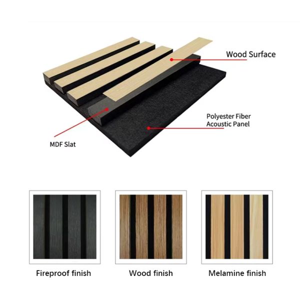 Eco Friendly Materials Wood Slat Acoustic Panel With Flame Retardant Coating