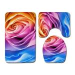Rose Pattern Toilet Mat Set Polyester Fiber Toilet Lid Cover Set